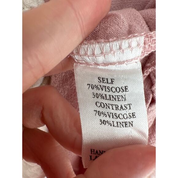 Andree By Unit Top Womens 1X Pink Beige Linen Button Long Sleeve Flowy Casual - Picture 4 of 7